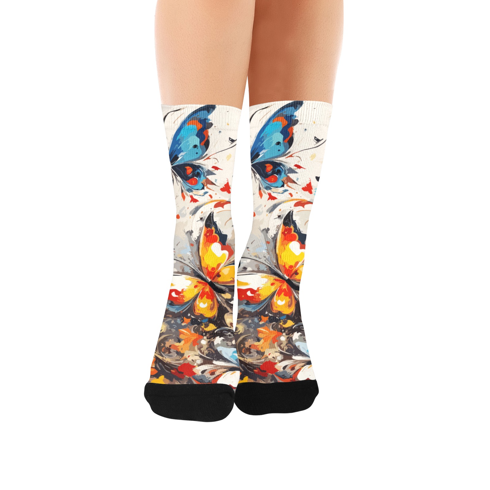 Decorative floral ornament and awesome butterflies Custom Socks for Women