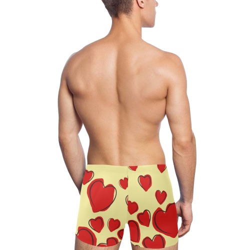Big Red Hearts on Yellow Men's Swimming Trunks (Model L60)
