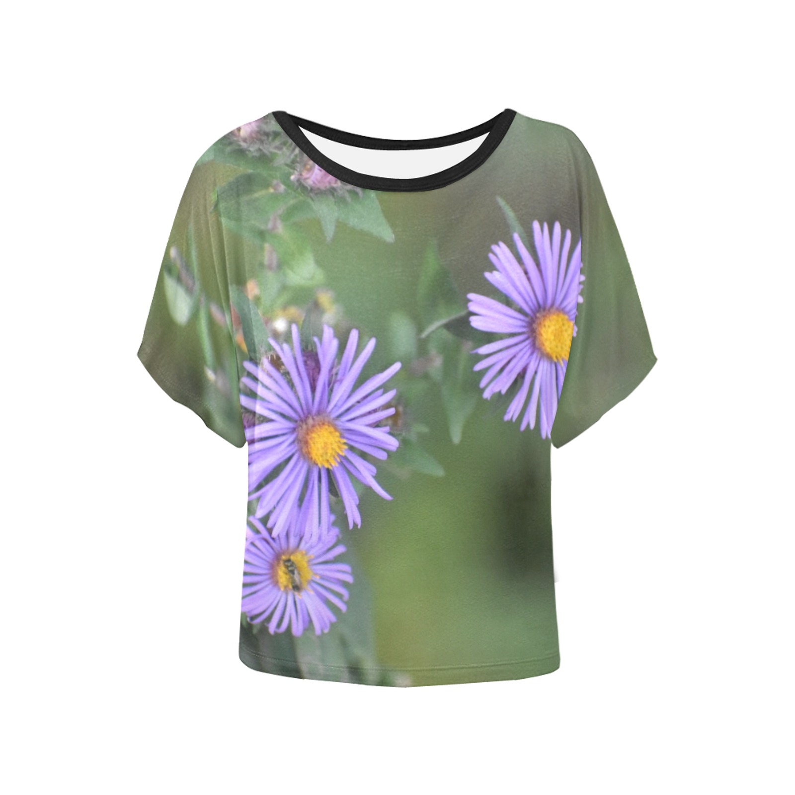 Purple Flowers Women's Batwing-Sleeved Blouse T shirt (Model T44)