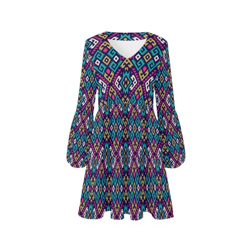 Abstract Pattern Colorful V-Neck Loose Fit Dress (Model D62)