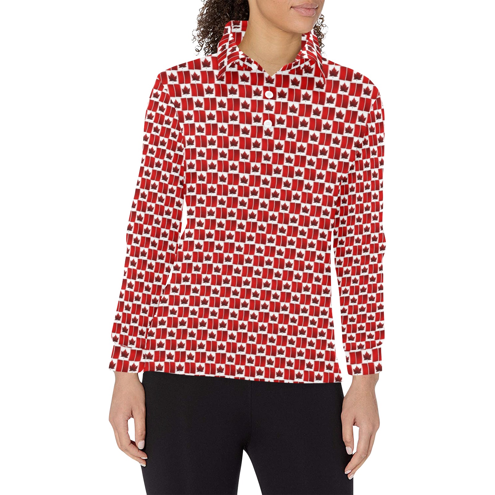 Women's Canada Flag Golf Shirts Women's Long Sleeve Polo Shirt (Model T73)