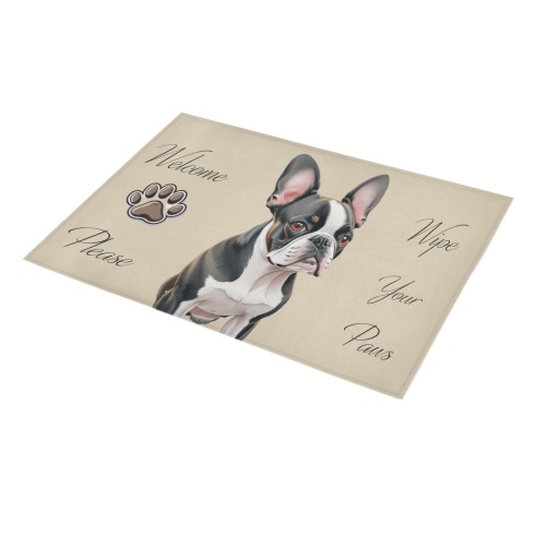 Boston Terrier Please Wipe Your Paws Azalea Doormat 30" x 18" (Sponge Material)
