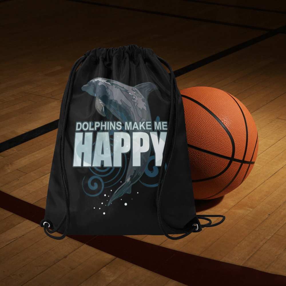 Dolphins Make Me Happy Large Drawstring Bag Model 1604 (Twin Sides)  16.5"(W) * 19.3"(H)