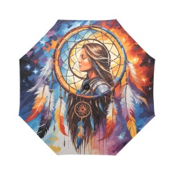 Dreaming woman inside a dreamcatcher colorful art. Auto-Foldable Umbrella (Model U04)