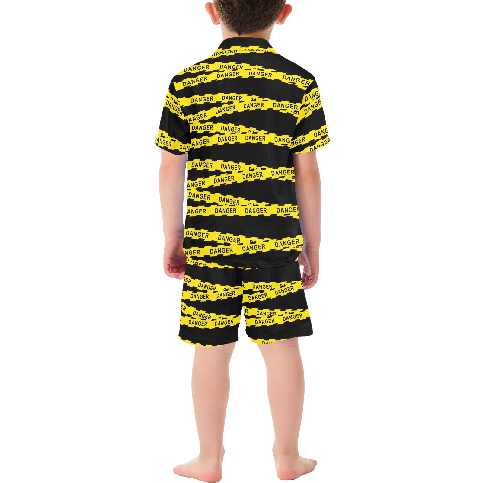 Funny Police Tape Danger PJs Little Boys' V-Neck Short Pajama Set