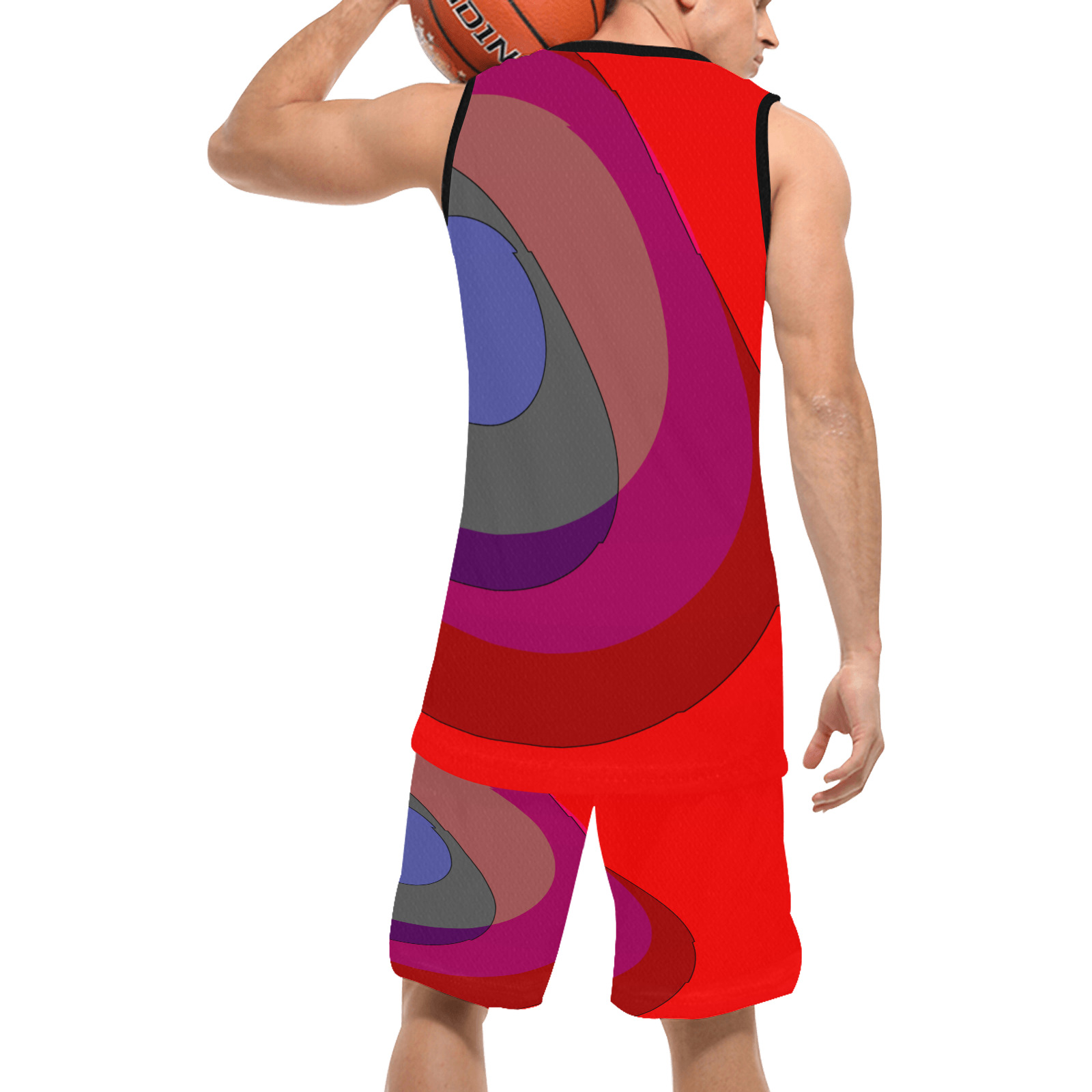 Red Abstract 714 Basketball Uniform with Pocket
