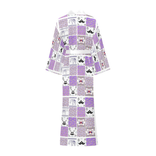 Purple Paisley Birds and Animals Design Long Kimono Robe