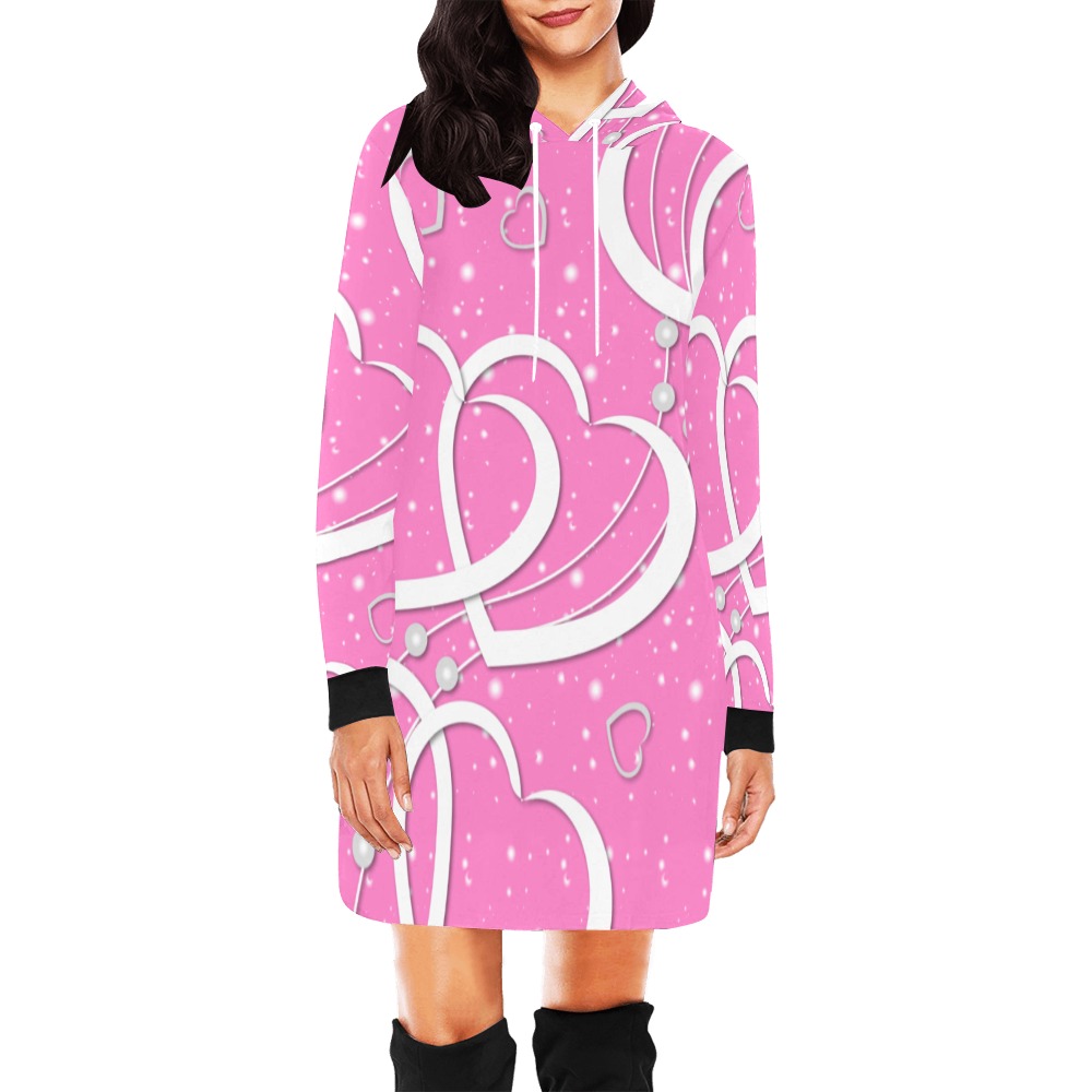 02 Hearts_All Over Dress All Over Print Hoodie Mini Dress (Model H27)