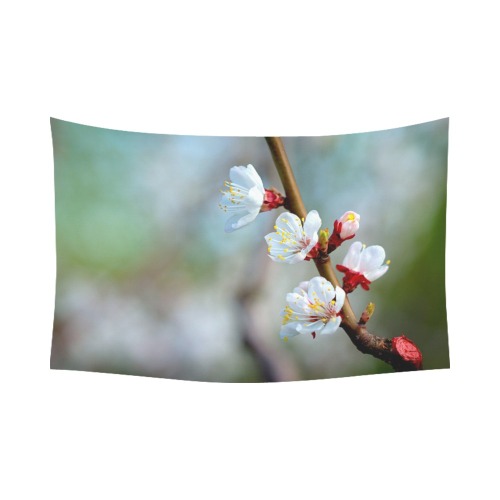 Stunning beauty of white Japanese apricot flowers. Polyester Peach Skin Wall Tapestry 90"x 60"