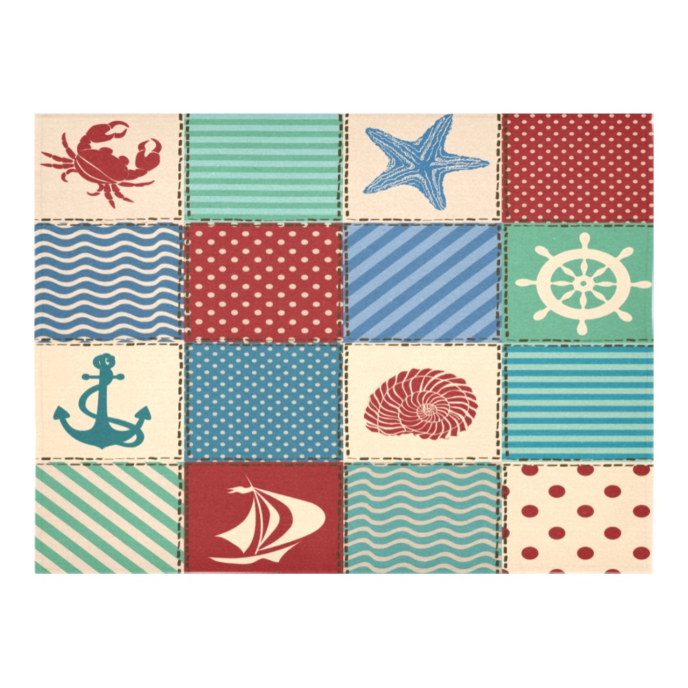 Nautical Patchwork Cotton Linen Tablecloth 52"x 70"