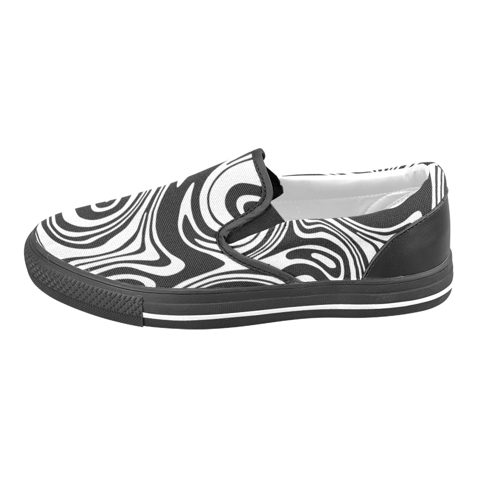 Black and White Marble Men's Unusual Slip-on Canvas Shoes (Model 019)
