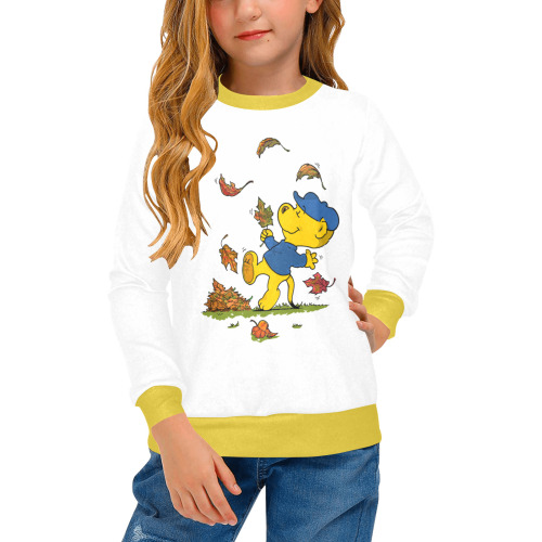 Ferald Dancing Amongst The Autumn Leaves Girls' All Over Print Crew Neck Sweater (Model H49)