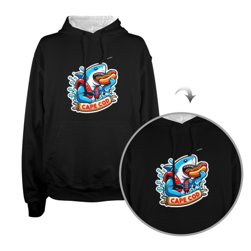 CAPE COD-GREAT WHITE EATING HOT DOG 2 Men's Glow in the Dark Hoodie (Front Printing)