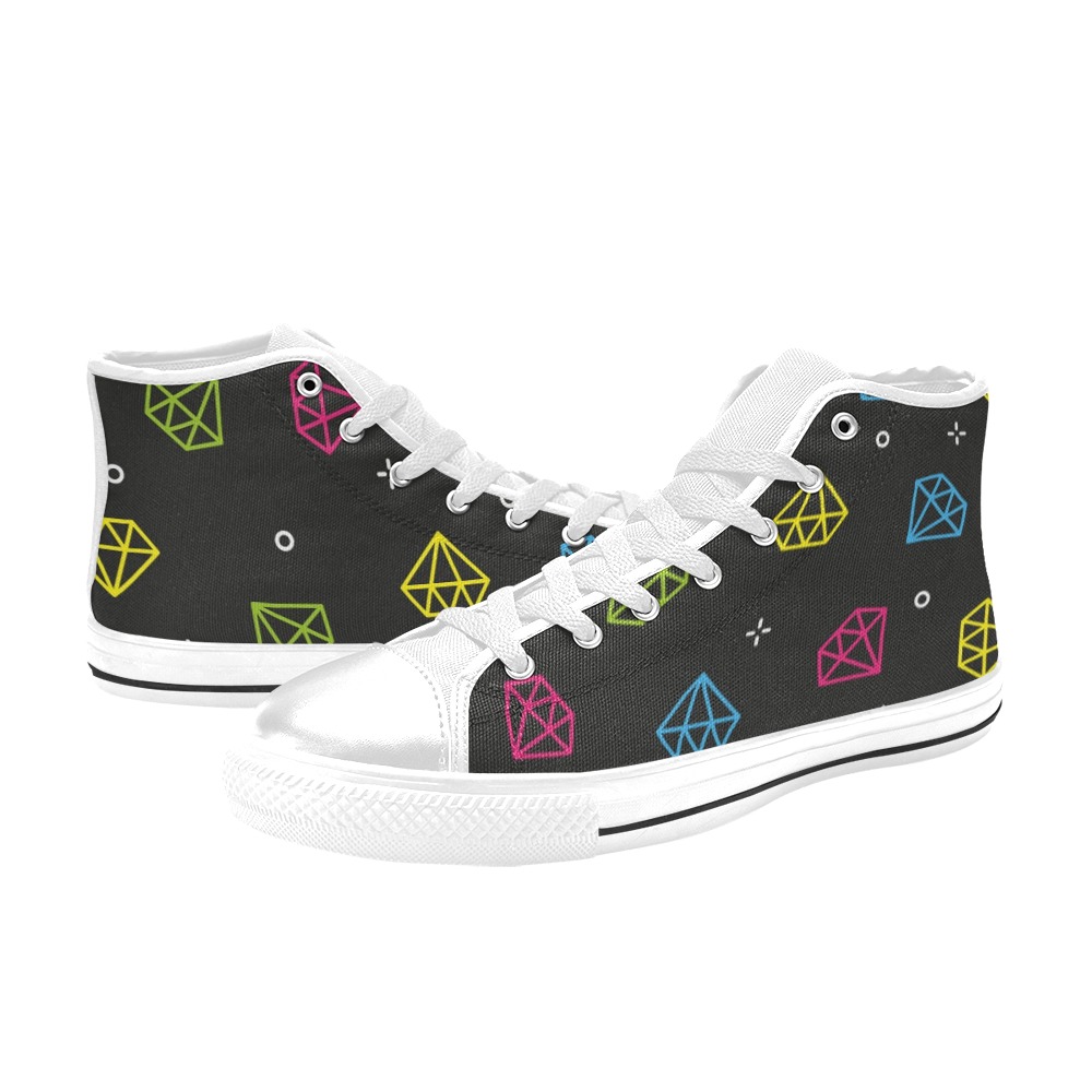 Colored diamond canvas shoes High Top Canvas Shoes for Kid (Model 017)