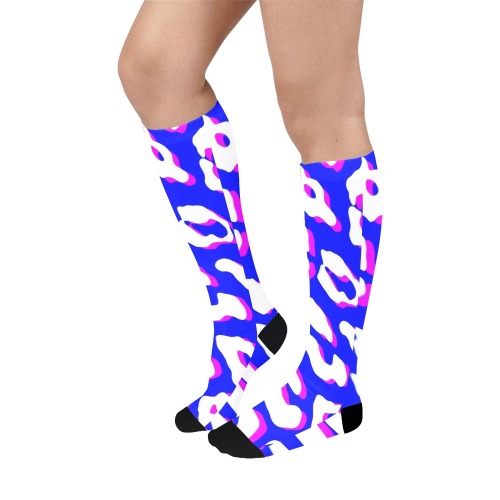 White Leopard Print Blue Pink Over-The-Calf Socks