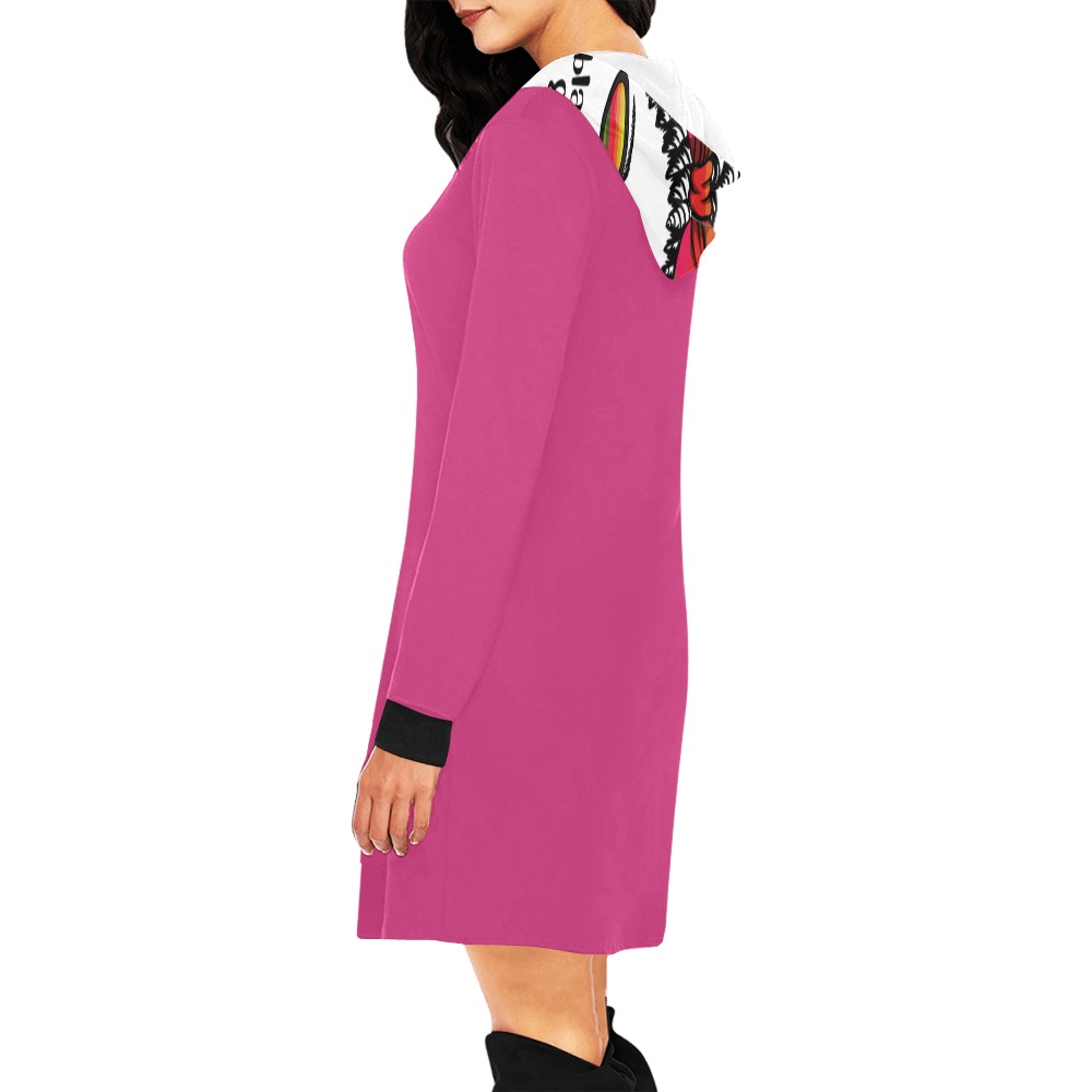 Women's Hoodie Dress Pink All Over Print Hoodie Mini Dress (Model H27)
