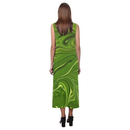 Greenery Swirls Phaedra Sleeveless Open Fork Long Dress (Model D08)
