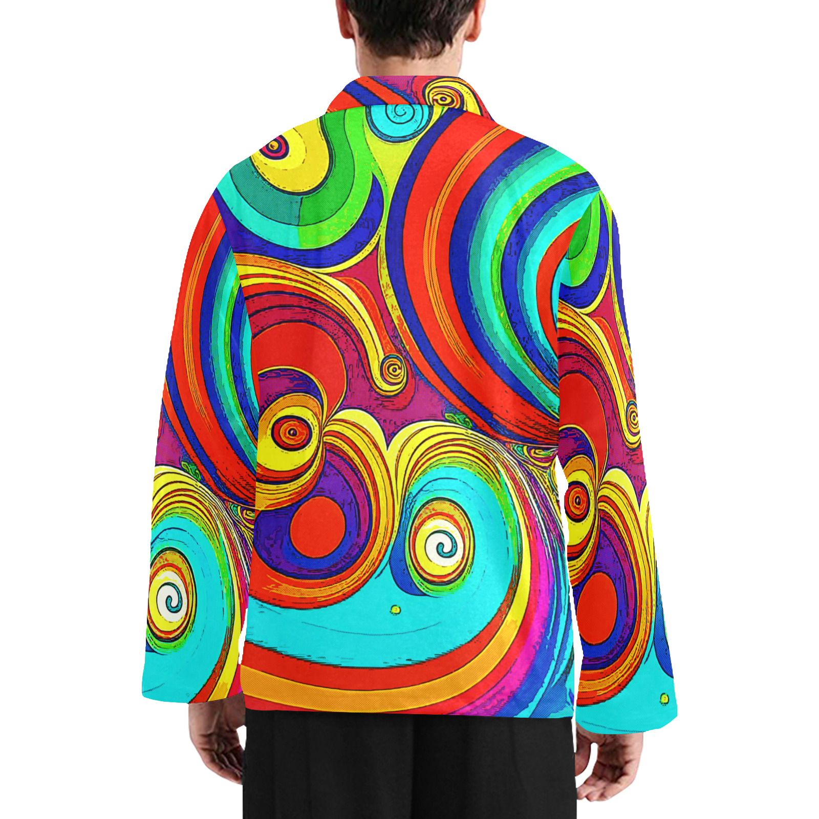 Colorful Groovy Rainbow Swirls Men's V-Neck Long Pajama Top