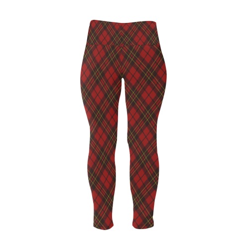 Red tartan plaid winter Christmas pattern holidays Women's Extra Plus Size High Waist Leggings (Model L45)