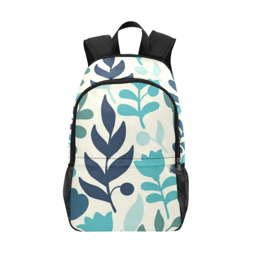 Cute Blue Floral Doodle Fabric Backpack with Side Mesh Pockets (Model 1659)
