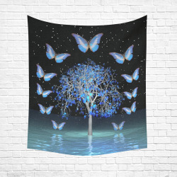 Butterfly Crystal Tree Cotton Linen Wall Tapestry 51"x 60"