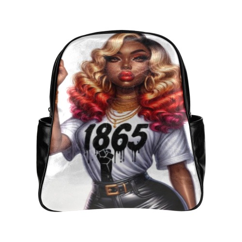 Black Woman Backpack Multi-Pockets Backpack (Model 1636)