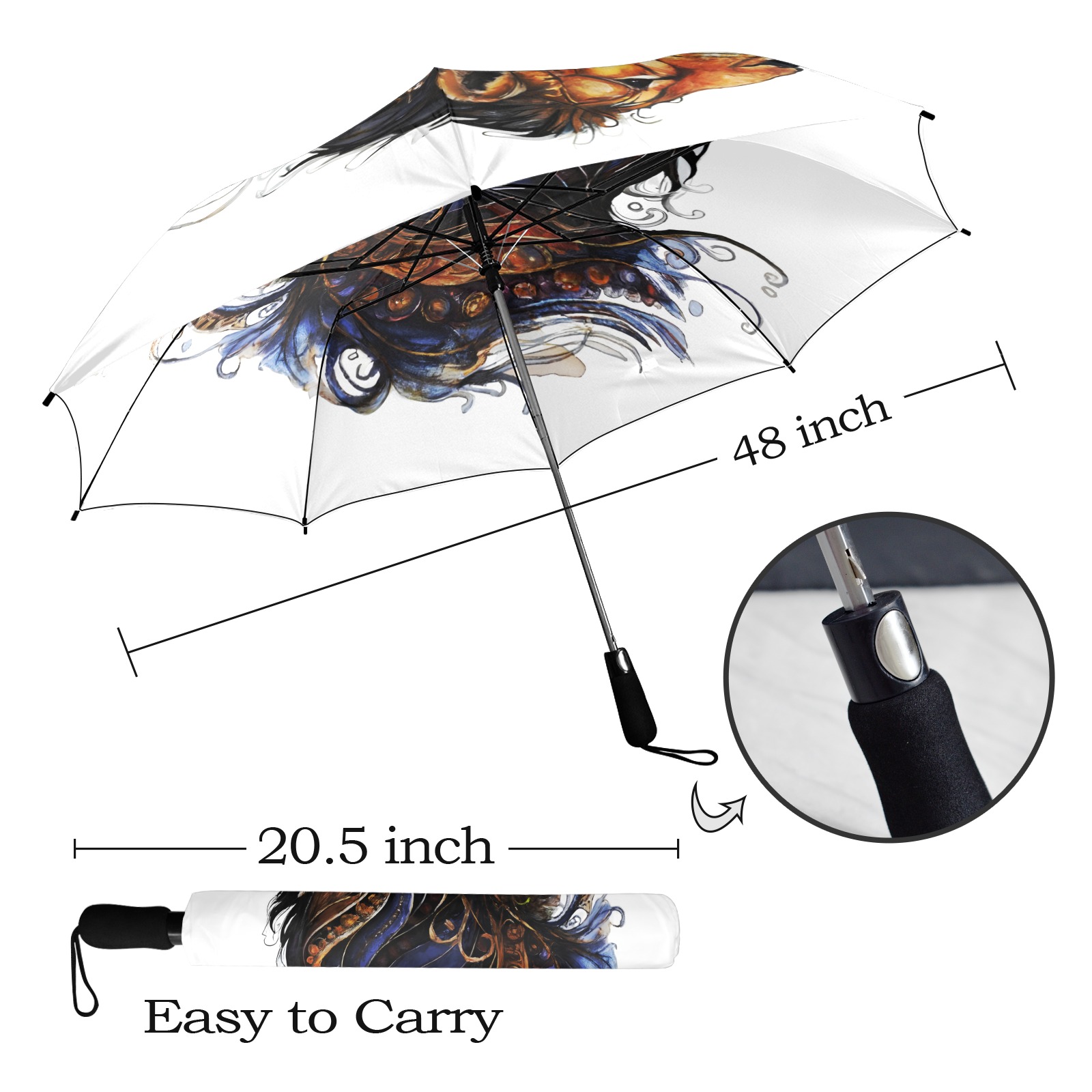 Untamed Spirit, Mystical Lion Semi-Automatic Foldable Umbrella (Model U12)