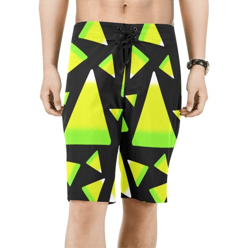 Candy Corn in Green and Yellow Men's All Over Print Board Shorts (Model L16)