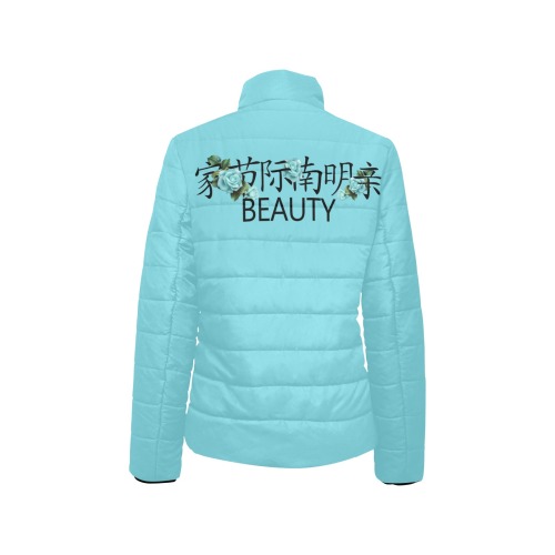 Light Blue Beauty Women's Stand Collar Padded Jacket (Model H41)