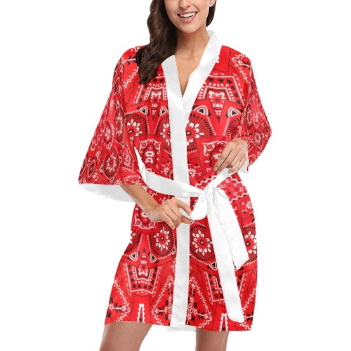 Bandana Squares Red Kimono Robe