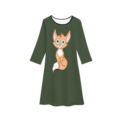 Foxy Roxy Forest Green Girls' Long Sleeve Dress (Model D59)