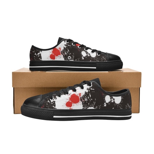 Black, White and Red Paint Splatter Women's Classic Canvas Shoes (Model 018)