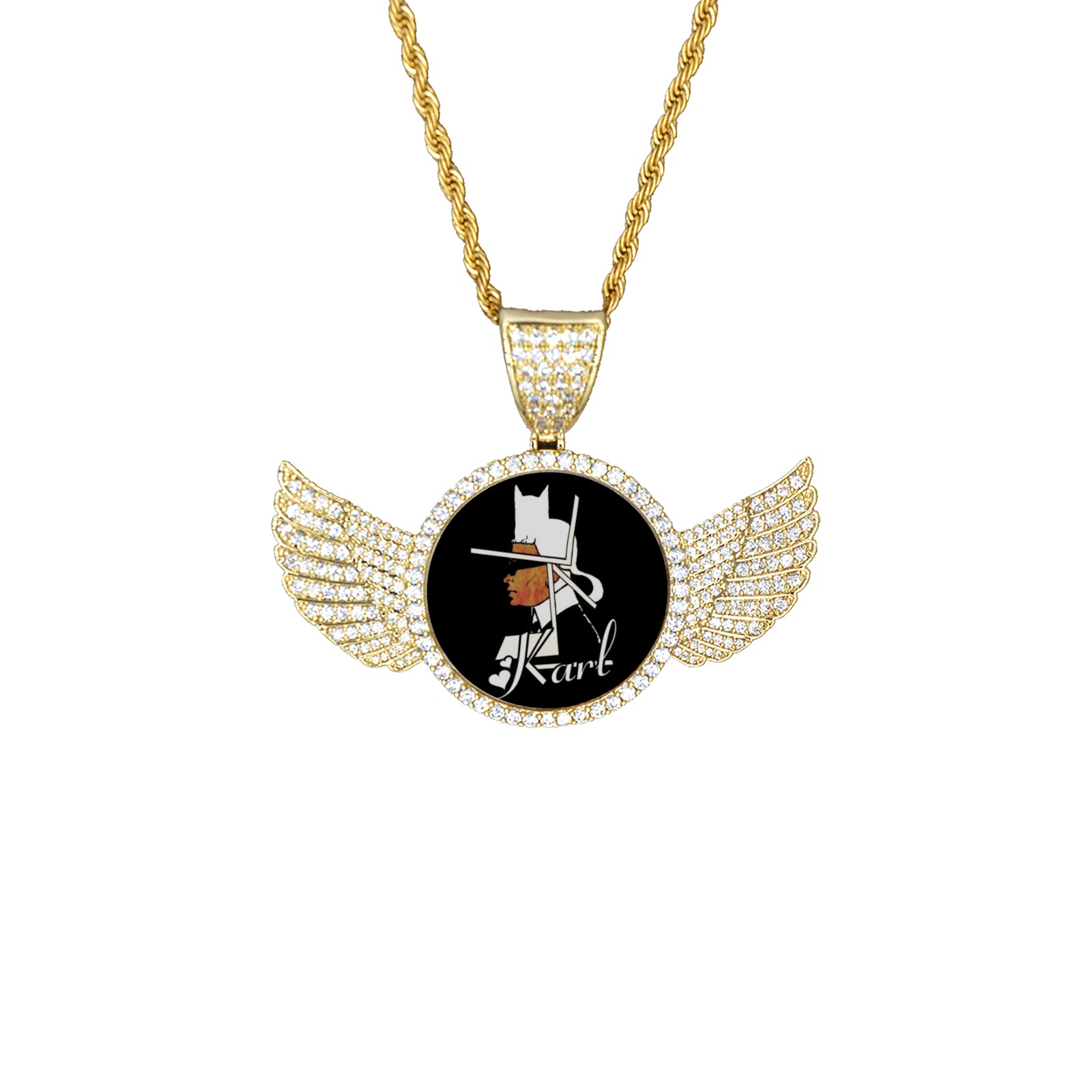 Karl Lagerfeld  Art by Nico Bielow Wings Gold Photo Pendant with Rope Chain