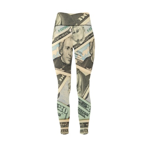 US PAPER CURRENCY Women's All Over Print High-Waisted Leggings (Model L36)