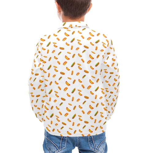 Hot Dog Pattern on White Little Boys' All Over Print Long Sleeve Polo Shirt (Model T73)