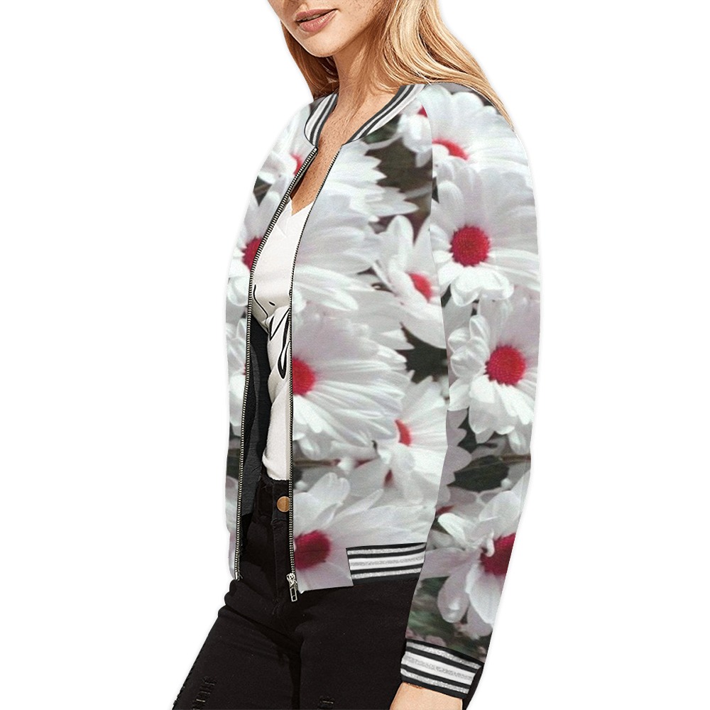 Flowers All Over Print Bomber Jacket for Women (Model H21)