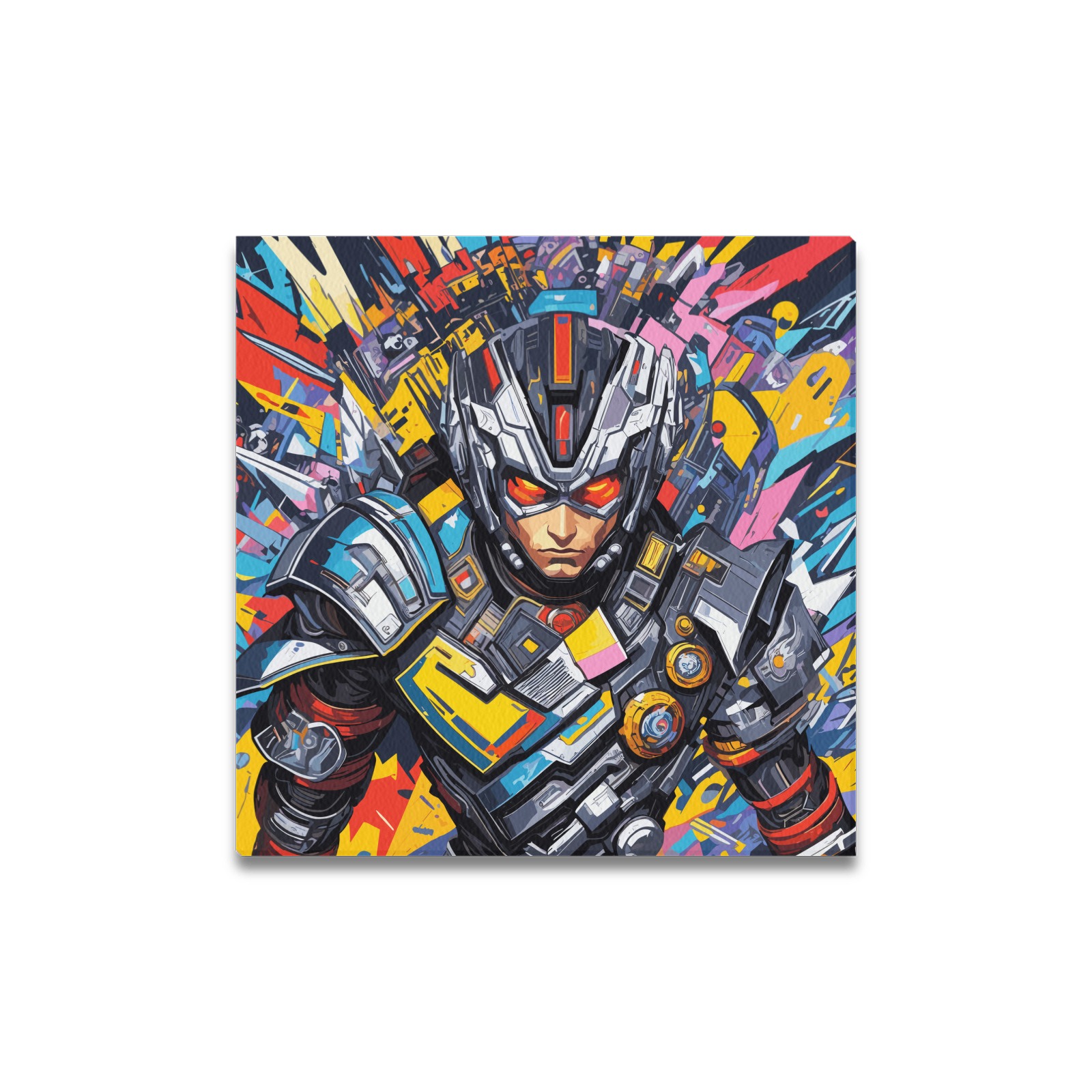 Striking abstract art of a futuristic cyborg man. Upgraded Canvas Print 16"x16"