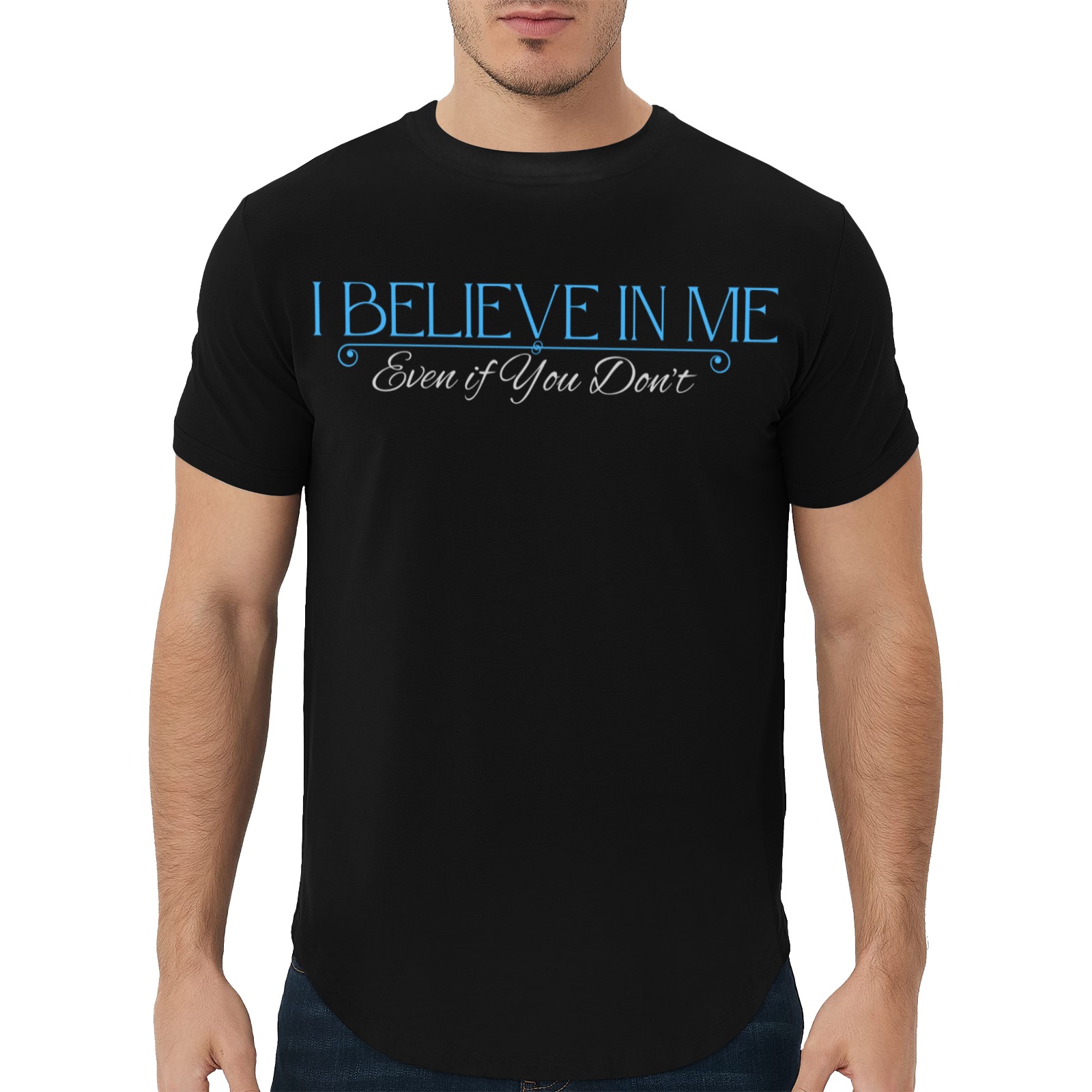 I Believe in Me Men's All Over Print Curved Hem T-Shirt (Model T76)