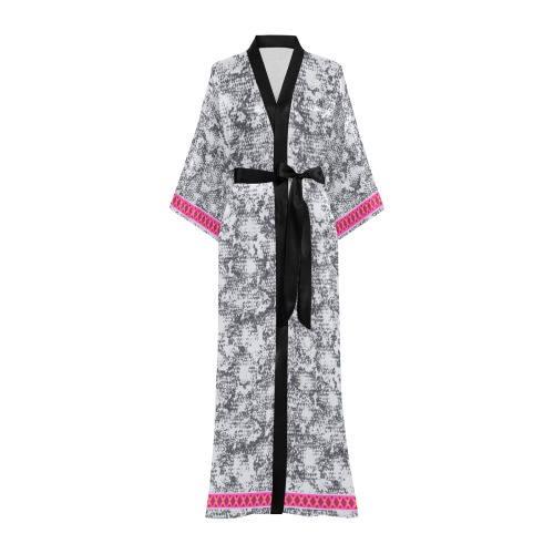 Snake skin print Kimono with pink trim