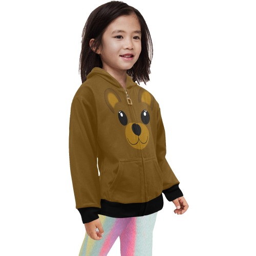 Kawaii Brown Bear Little Girls' Zip Up Hoodie (Model H58)
