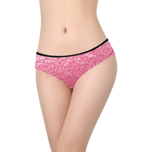 Magenta light pink red faux sparkles glitter Women's Hipster Panties (Model L33)