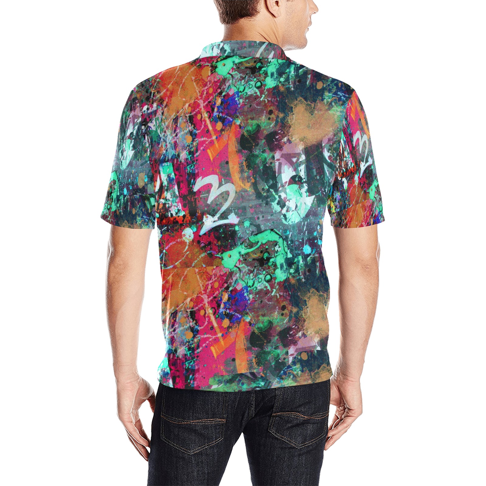 Graffiti and Paint Splatter Men's All Over Print Polo Shirt (Model T55)