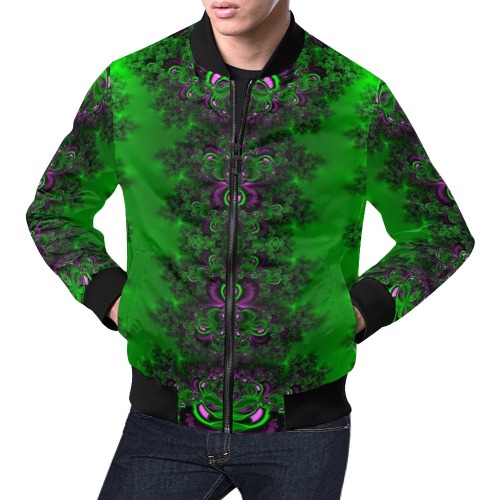 Early Summer Green Frost Fractal All Over Print Bomber Jacket for Men (Model H19)