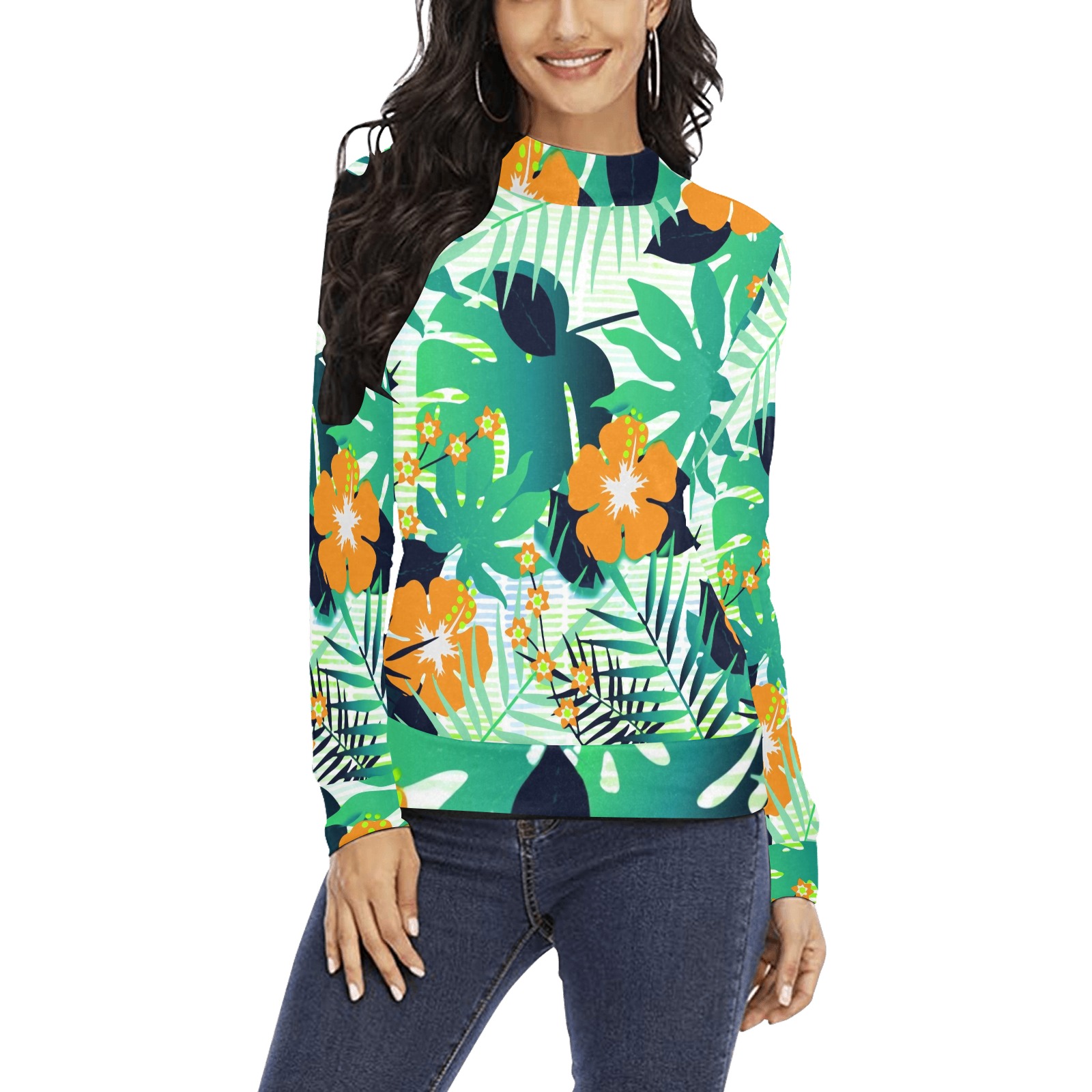 GROOVY FUNK THING FLORAL Women's All Over Print Mock Neck Sweatshirt (Model H43)