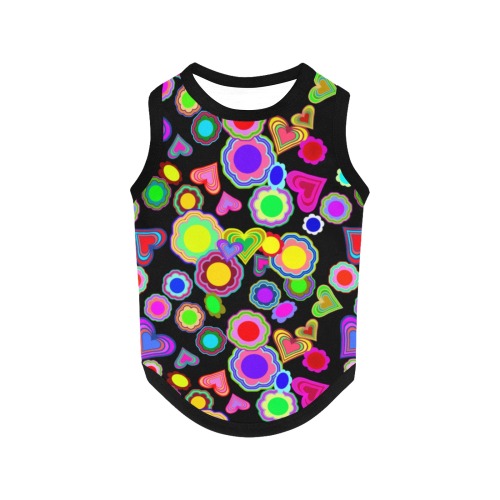 Groovy Hearts and Flowers Black All Over Print Pet Tank Top