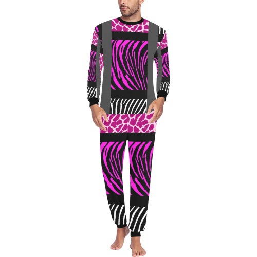 Pink Mixed Animal Print Men's All Over Print Pajama Set