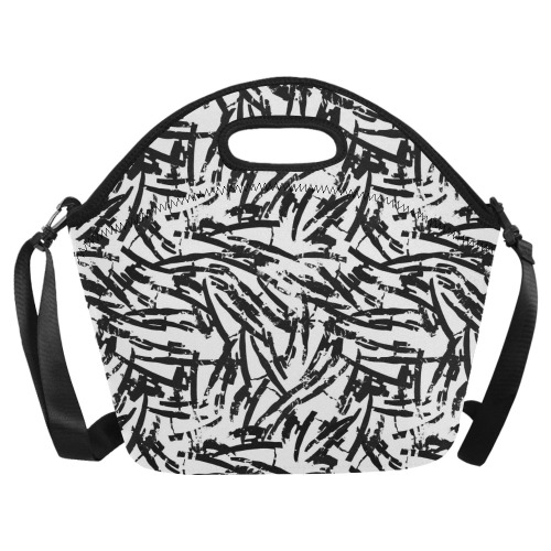 Brush Stroke Black and White Neoprene Lunch Bag/Large (Model 1669)