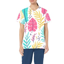 Bright Colorful Tropical Print Scrub Top All Over Print Scrub Top