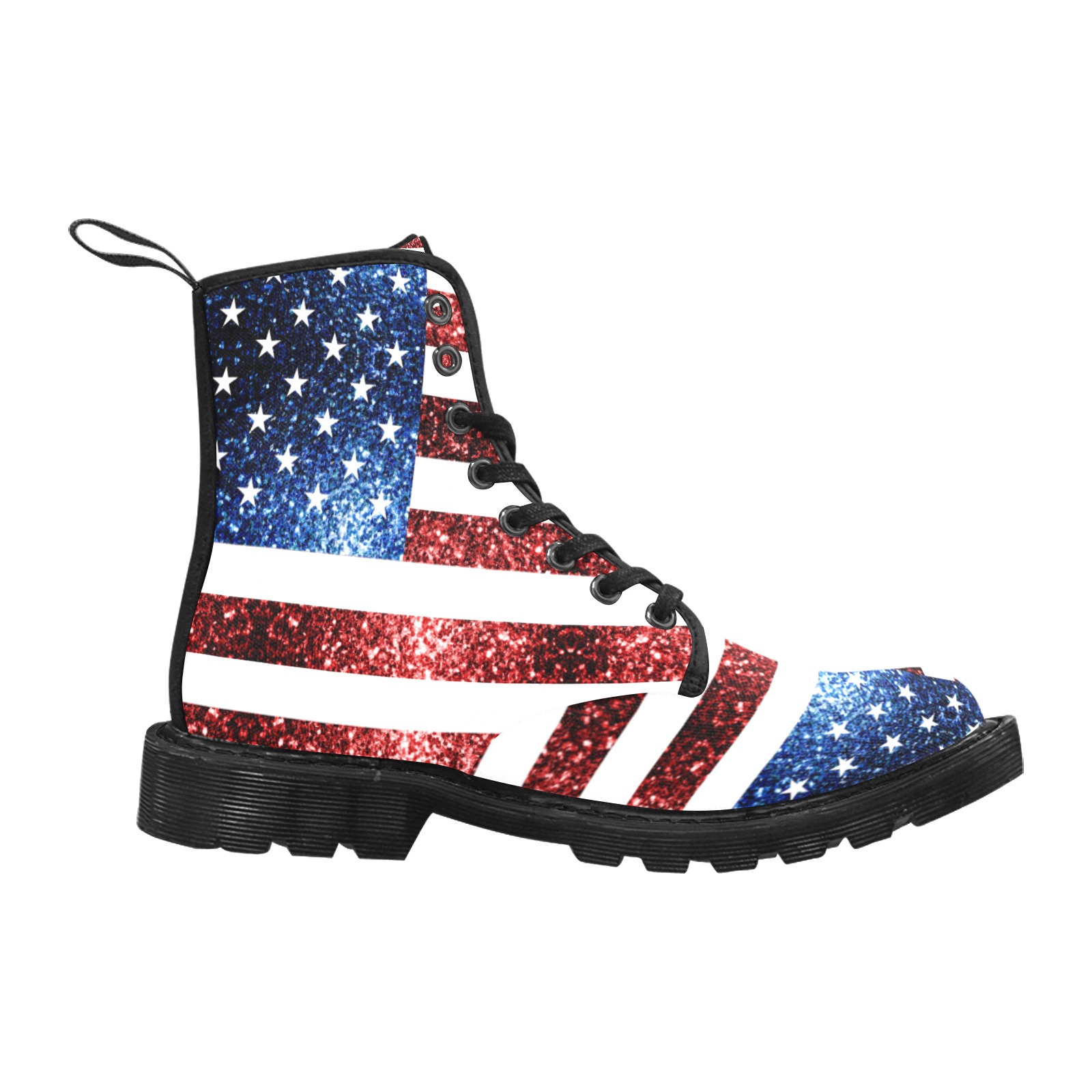 Sparkly USA flag America Red White Blue faux Sparkles patriotic bling 4th of July Martin Boots for Women (Black) (Model 1203H)