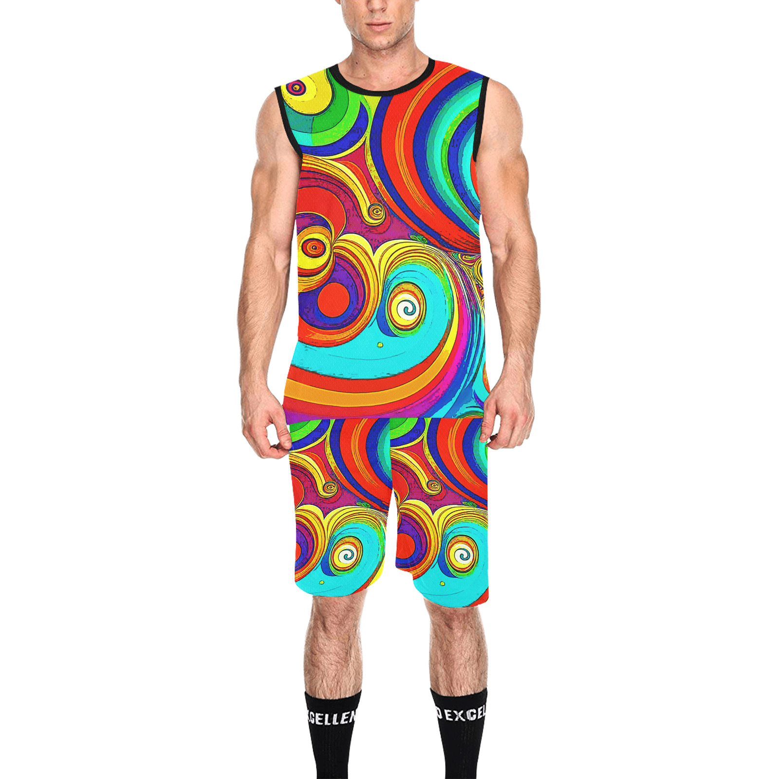Colorful Groovy Rainbow Swirls All Over Print Basketball Uniform